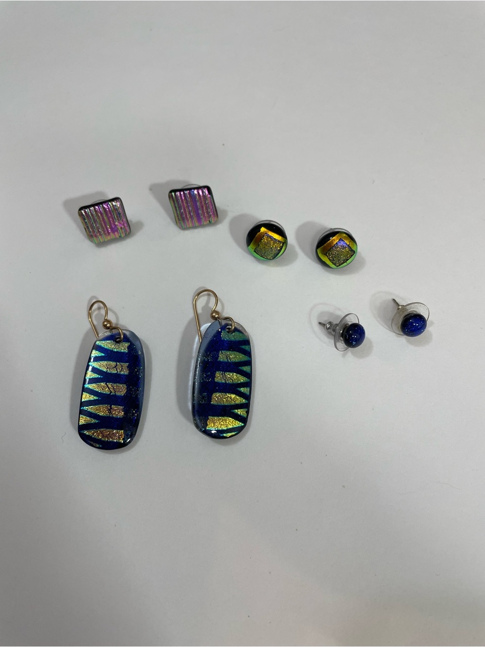 Dichroic Glass Earring Bundle - 1 Dangle + 3 Studs